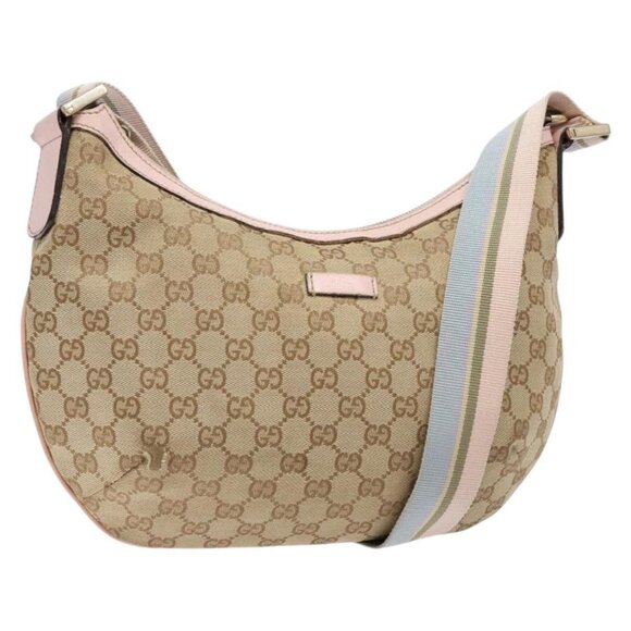 GUCCI GG Canvas Shoulder Bag Beige Gold Auth - Picture 1 of 16